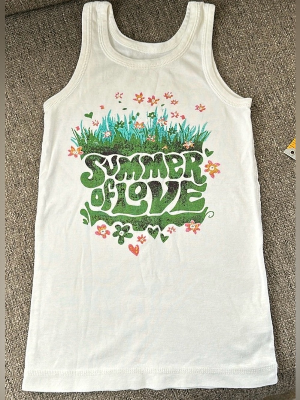 GapKids Girls Summer of Love Floral Graphic Bling White Ribbed Tank Top Size 8